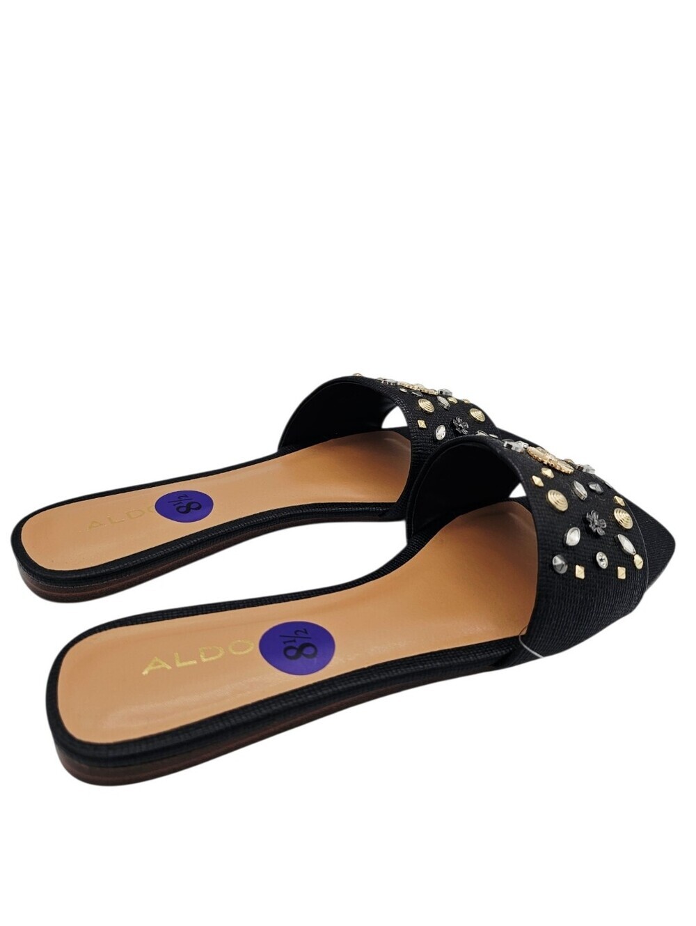ALDO Itsandal Black Slide Sandals with Studded Rhinestones Embellishments NWOT - Picture 7 of 11